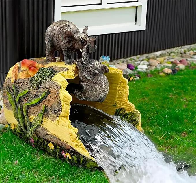 Teaeeno Twin Elephants Decor Gutter Downspout Extension Decorative,Animal Statue Outdoor Decor,3"×4" Rain Gutter Downspout Splash Block,Garden Splash Block Outdoor Sculpture,Rain Downspout Diverter by GreenHaven Gardens