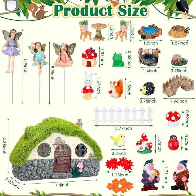 Suzile 50 Pcs Solar Fairy House Garden Accessories Light up Flocked Fairy House Garden Kit Green Resin Miniature Mushroom Figures Micro Landscape Ornament(Stone House) by GreenHaven Gardens
