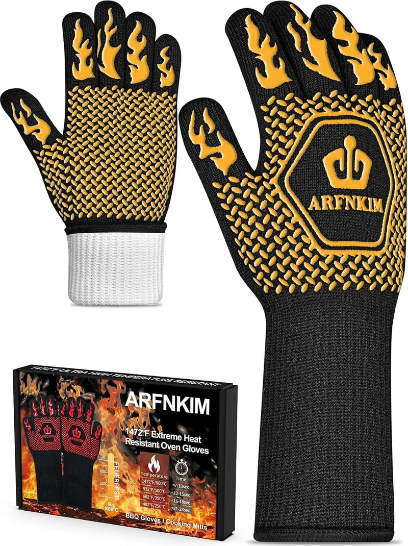 BBQ Oven Gloves, 1472℉ 3-Layers Heat Resistant Oven Mitts Silicone Non-Slip Cooking Gloves for Barbecue, Grilling, Baking, Welding, Smoker (A Pair) (Yellow) by GreenHaven Gardens