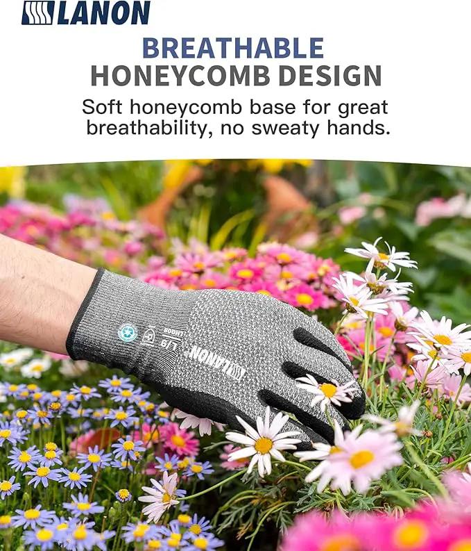 LANON Gardening Gloves for Men Women, 2 Pairs Nitrile Coated Garden Gloves with Grip, Breathable B.COMB AIR Technique, Dusty Olive & Bluebird, Large by GreenHaven Gardens