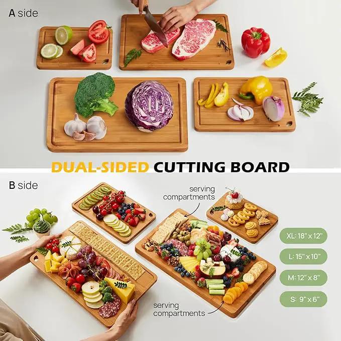 Wood Cutting Board, Carbonized Bamboo Set With Smooth Surface & Easy Storage For Busy Kitchens, Ideal Charcuterie & Chopping, Durable, Knife-Friendly (4Pcs) by GreenHaven Gardens