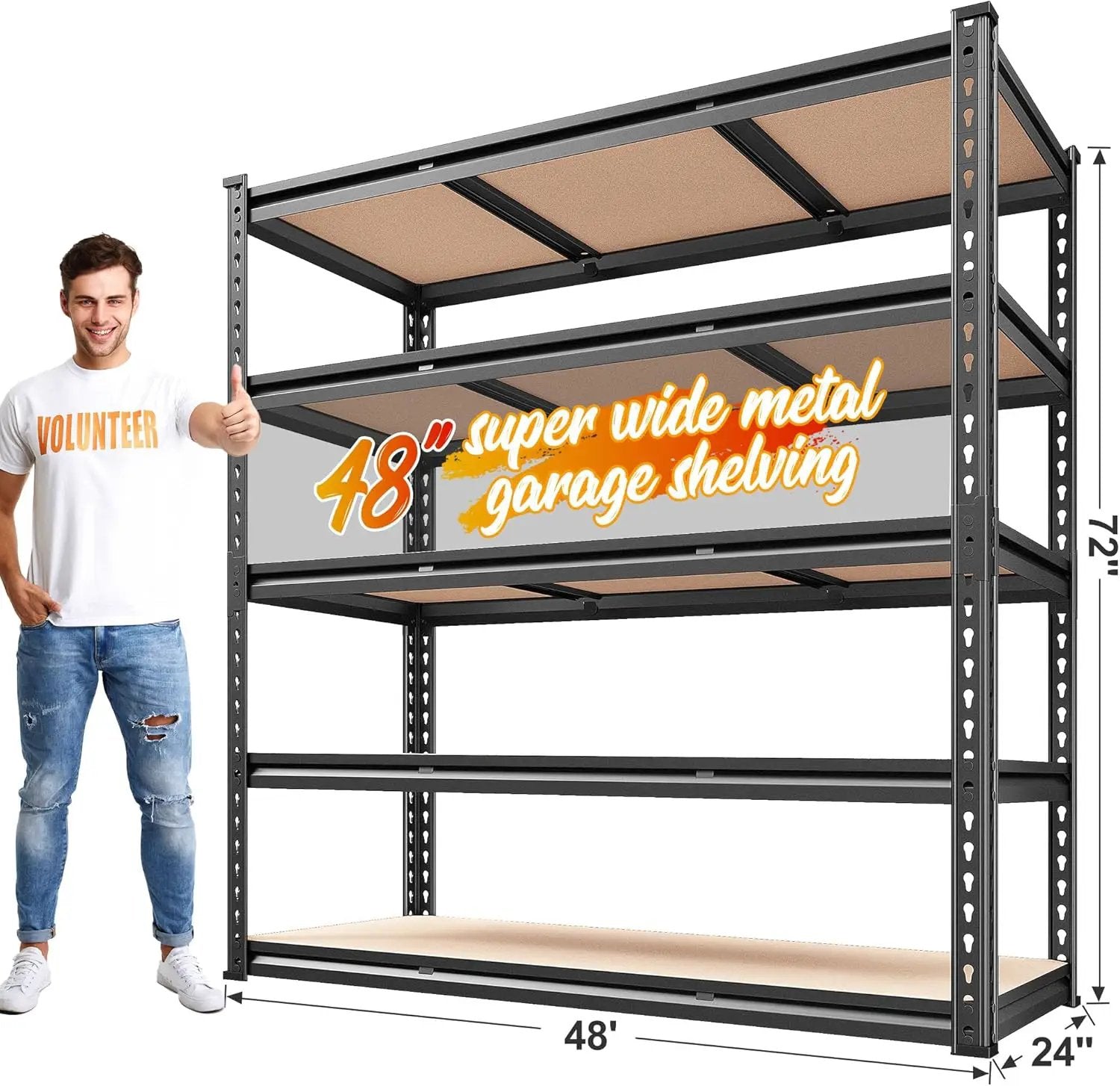 REIBII 48" W Garage Shelving Heavy Duty 3020LBS Storage Shelves 5 Tier Heavy Duty Shelving Adjustable Garage Shelves for Basement, Warehouse, Commercial, Easy Assemble, 48" W x 72" H x 24" D by GreenHaven Gardens