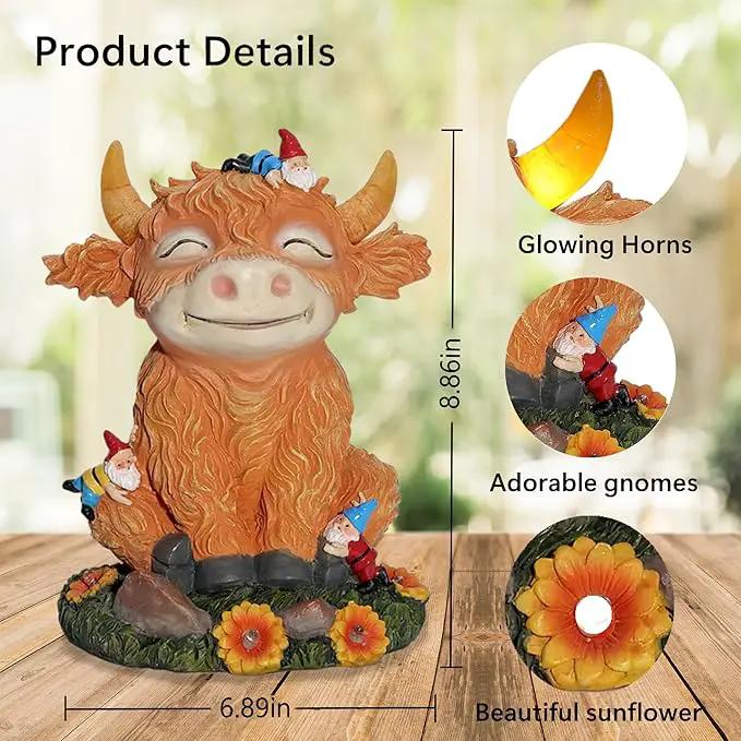 Solar Garden Statue Highland Cow Figurine with Funny Gnomes Garden Outdoor Decor for Yard Patio Lawn Christmas Housewarming Gifts for Women,Mom,Grandma by GreenHaven Gardens
