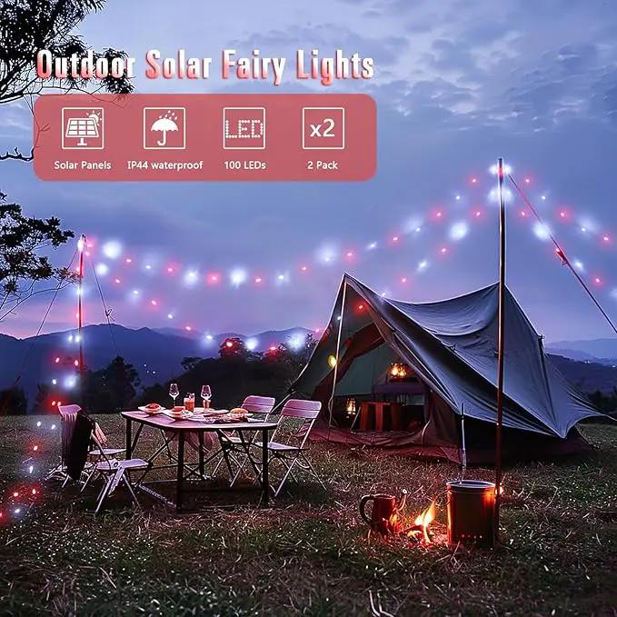 JMEXSUSS 2 Pack Red and White Solar Christmas Lights, Each 33FT 100 LED Solar String Lights Outdoor, Waterproof Solar Fairy Lights for Outside Christmas Decorations by GreenHaven Gardens