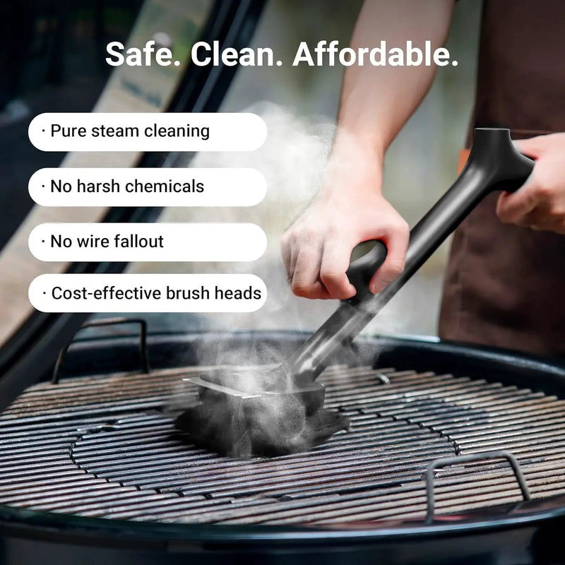 Grill Brush Bristle Free with 3 Replacement Brush Heads, Steam Grill Brush with Scraper, Non Metal Bristles for Cast Iron, Stainless-Steel Grates, Safe for Non-Stick Surface, Black by GreenHaven Gardens