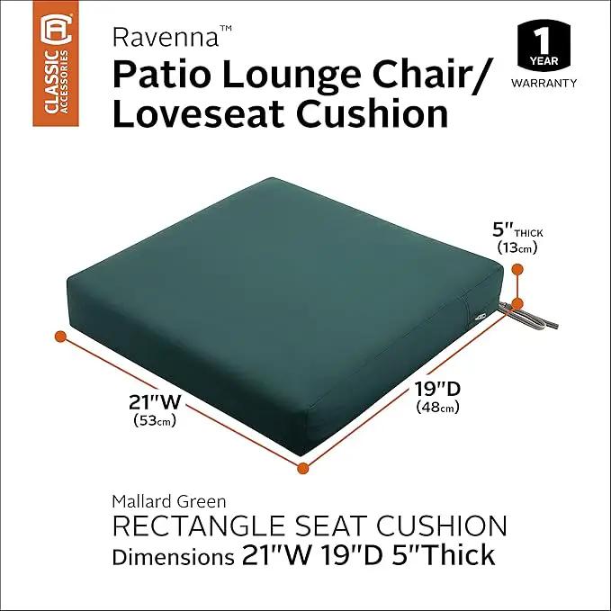 Classic Accessories Ravenna Water-Resistant 21 x 19 x 5 Inch Patio Seat Cushion, Mallard Green, Patio Loveseat Cushion by GreenHaven Gardens