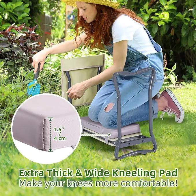 Ohuhu Upgraded Garden Kneeler and Seat 2-in-1 Foldable Gardening Stool with Detachable Soft Kneeling Pad, Garden Bench Heavy Duty with Large Tools Bag and Pouch, Gifts for Women Men Seniors Gardener by GreenHaven Gardens