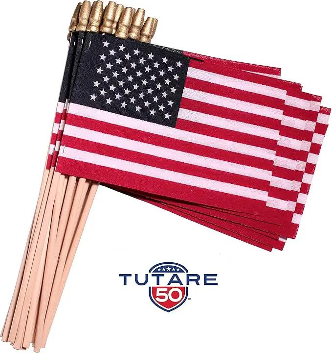 American Flags on Stick - Handheld Spearhead US Flag for 4th of July, Memorial Day Event Decorations - Patriotic Decor for Indoors & Yard - Wooden Stick, Cotton Fabric - (4"X6" - 144 Pack) by GreenHaven Gardens
