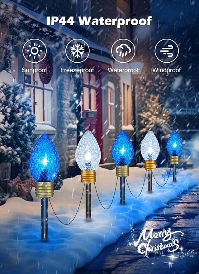 Moonflor Strawberry Jumbo C9 Christmas Pathway Lights Outdoor - 2Pack Total 17FT 10 LED C9 Walkway Light, Christmas Decoration Outside,Christmas Lights Outdoor for Lawn Yard Holiday, Blue & Pure White by GreenHaven Gardens