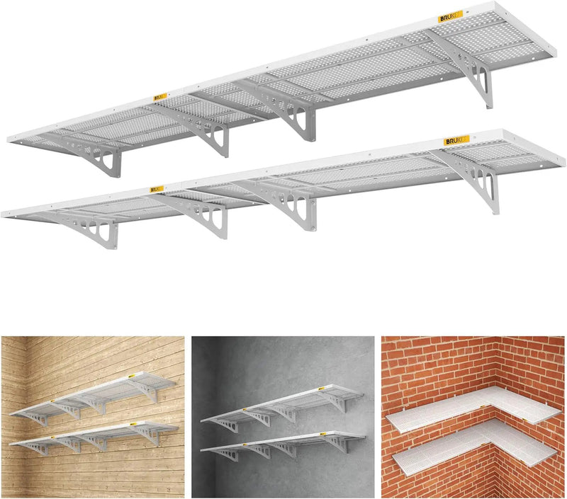 4Pack 1.64x4ft Adjustable Metal Garage Wall Shelving Heavy Duty Garage Storage Shelf Wall Mounted White by GreenHaven Gardens