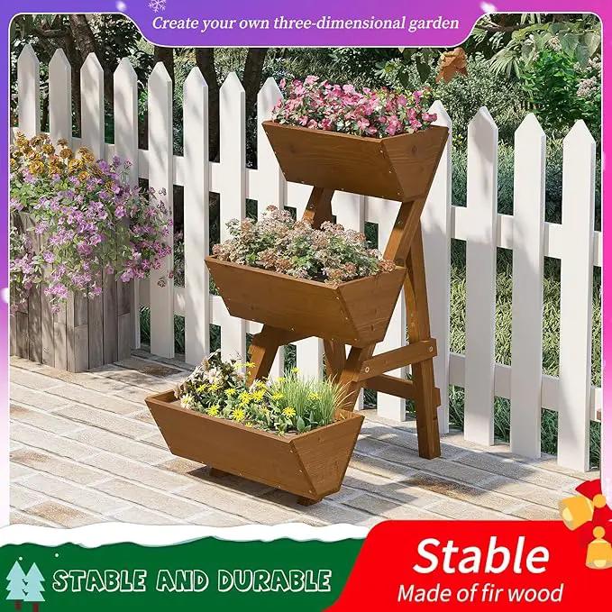 3-Tiers Wooden Raised Garden Bed,Wood Planter Box for Vegetable,Flower Rack,Flower Pot Stands,Indoor Outdoor Gardening Planting Beds (Brown, Small) by GreenHaven Gardens