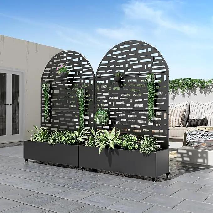 Casaphoria Metal Raised Garden Bed with Trellis and Wheels, 72"x47"x16" Arched Planter Box for Climbing Plants, Vegetables & Vines, Features Drainage Holes and Privacy Screen (Black-Gerald) by GreenHaven Gardens