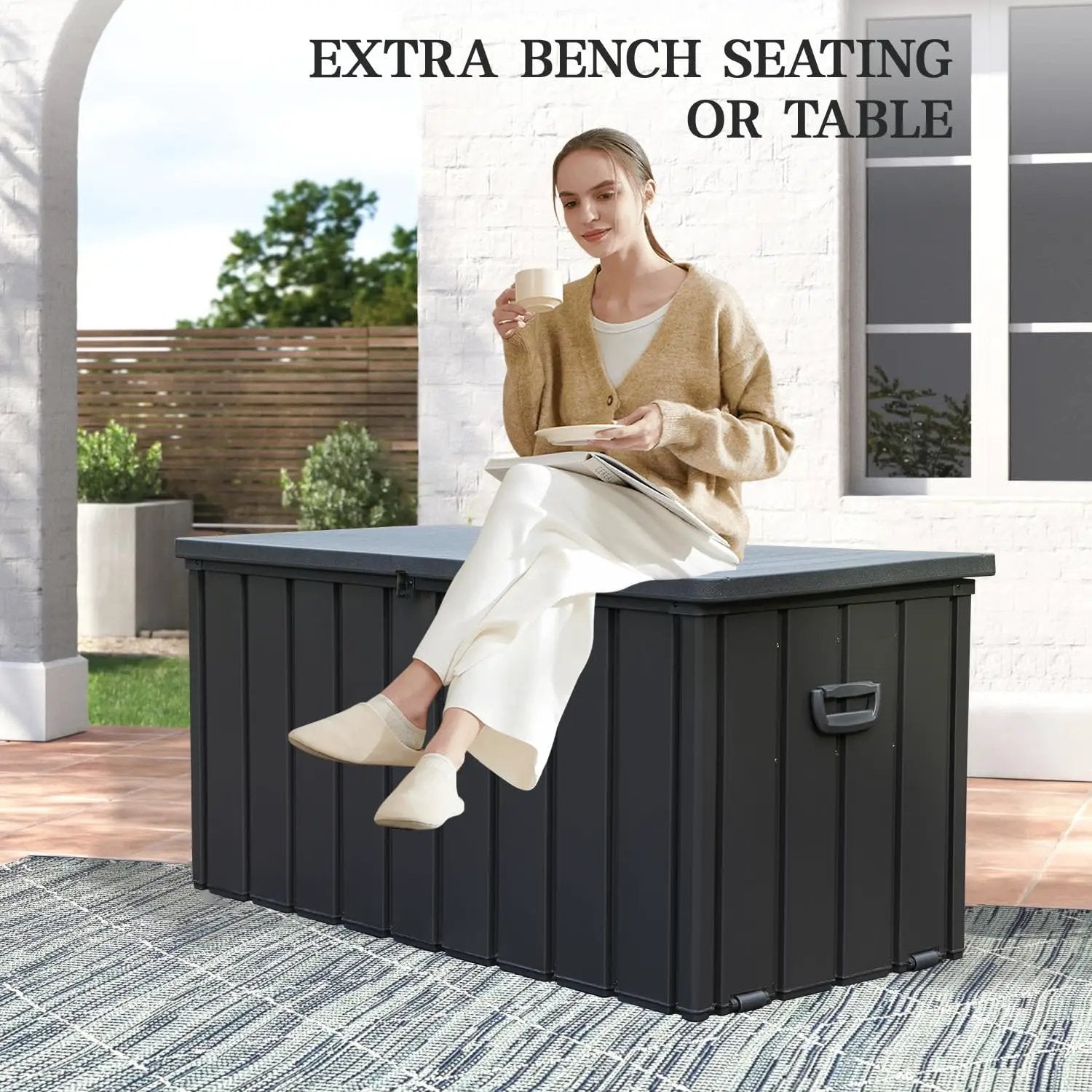 Domi 100-Gallon Outdoor Storage Box – Waterproof, Lockable Storage Cabinet With Resin Lid for Patio Furniture, Garden Tools & Pool Supplies – Large Metal Storage for Cushions, Toys & More by GreenHaven Gardens