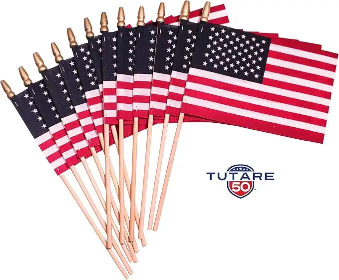 American Flags on Stick - Handheld Spearhead US Flag for 4th of July, Memorial Day Event Decorations - Patriotic Decor for Indoors & Yard - Wooden Stick, Cotton Fabric - (8"x12" - 12 Pack) by GreenHaven Gardens
