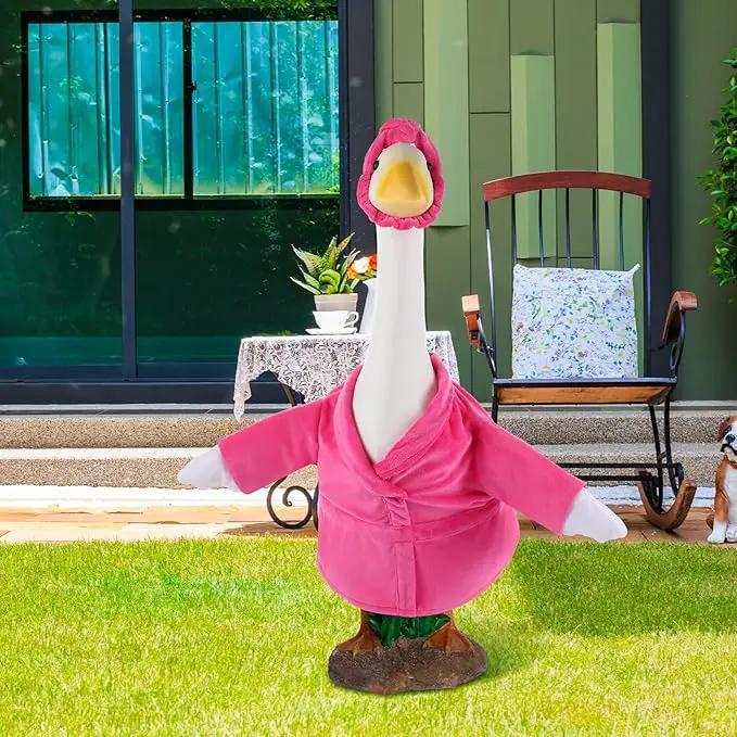 Christmas Lady Goose Outfit Bathrobe Porch Clothes for 23'' Cement Goose Outdoor Garden Yard Patio Statue Halloween Costume Decoration(Pink) by GreenHaven Gardens