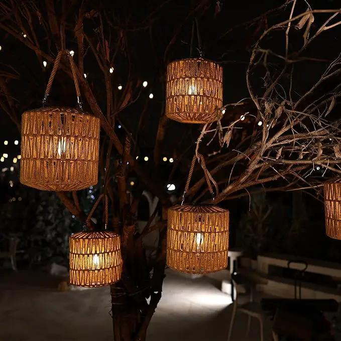 Cooo Solar Lantern Outdoor Hanging – Handwoven Jute Rope Lantern with Warm Edison Bulb, IP65 Waterproof Solar Powered Garden Light for Porch Patio, Yard Table Rustic Boho Decor, 8.27” Tall by GreenHaven Gardens