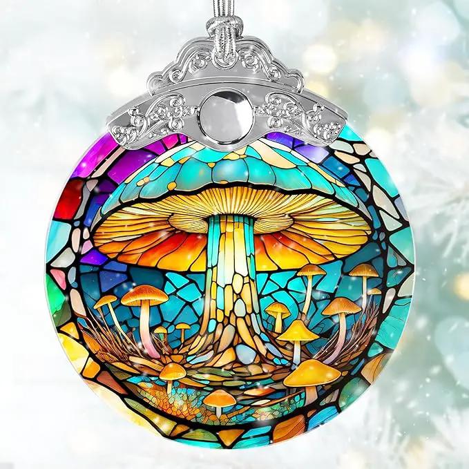 Stained Glass Suncatcher, Jocidea Mushroom Ornament, Christmas Ornaments, Holidays Ornaments, Christmas Tree Decor, Mushroom Decor for Home, Mushroom Gifts by GreenHaven Gardens
