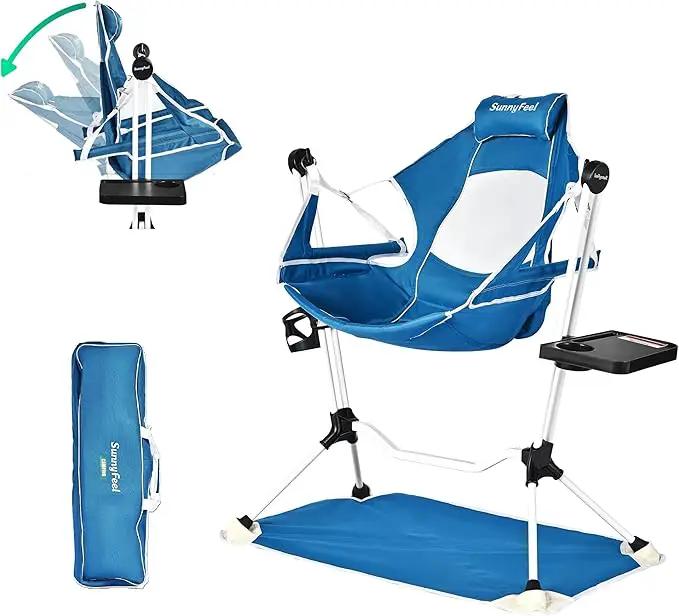 SUNNYFEEL Hammock Camping Chair, Oversized Swinging Camping Chair, Portable Hammock Chairs with Cup Holder, Beach Mat, MAX 300lbs Heavy Duty for Outdoor Travel Lawn Backyard Beach (Blue) by GreenHaven Gardens