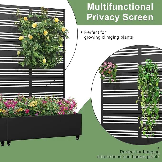 Casaphoria Metal Raised Garden Bed with Trellis and Wheels, 72"x47"x16" Planter Box for Climbing Plants, Vegetables & Vines, Features Drainage Holes and Privacy Screen (Black-Harold) by GreenHaven Gardens