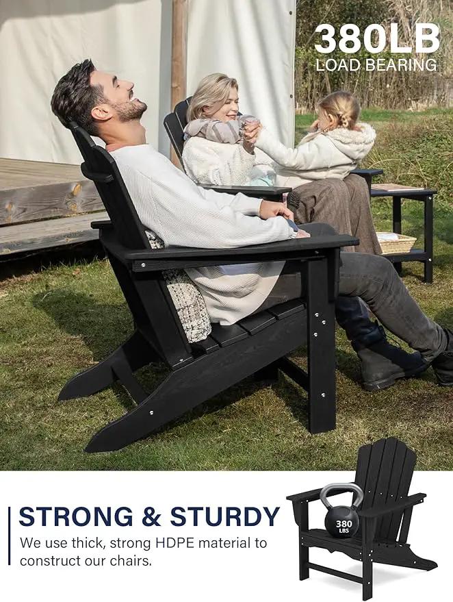 KINGYES HDPE Adirondack Chair, Classic All-Weather Adirondack Chair, Black by GreenHaven Gardens