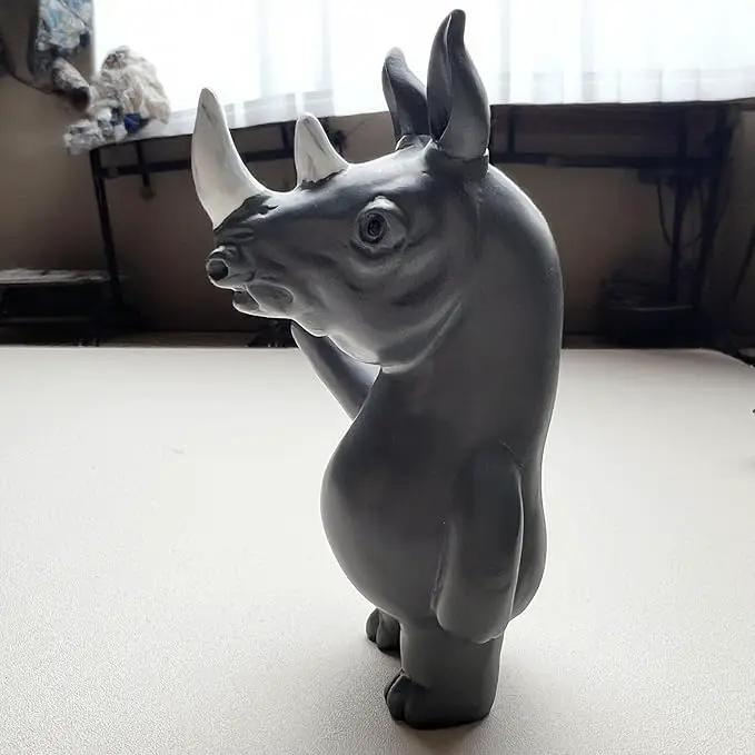 Jxueych Rebellious Rhino Figurine, Miniature Resin Rhino Standing 4 Inch, Adorable Mini Rhino - The Perfect Blend of Power and Charm for Your Home Decor! by GreenHaven Gardens