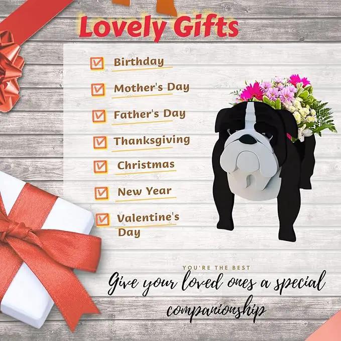 Black English Bulldog Dog Planter Plant Pots,Cute Garden Dog Flower Planter,Dog Planters Birthday Gifts for Women,Office,Indoor/Outdoor Decor（9.45 * 7.48 * 10.63in） by GreenHaven Gardens