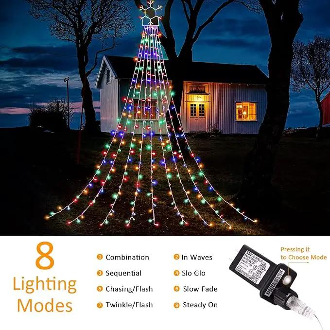 Outdoor Christmas Decorations String Lights, 320 LED 11.5 Ft Waterfall Tree Lights with Snowflake Topper 8 Lighting Modes Christmas Lights for Indoor Outdoor Yard Home Festival Xmas New Year Decor by GreenHaven Gardens
