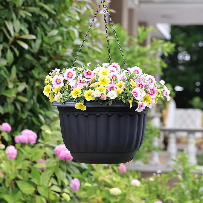YIKUSH Planters for Outdoor Plants 2 Pack Black Plant Pots with Drainage Hole and Absorbing Tray Hanging Planters for Indoor Plants (12 inch, 3 Hooks) by GreenHaven Gardens