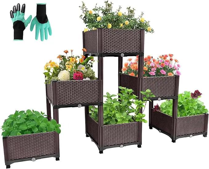 Emalie Raised Garden Beds Elevated Plastic Planter Box with Drainage Plugs Perfect for Vegetables Flowers Herbs Growing Outdoor, 73.0" Lx15.7 Wx40.9 H Brown by GreenHaven Gardens