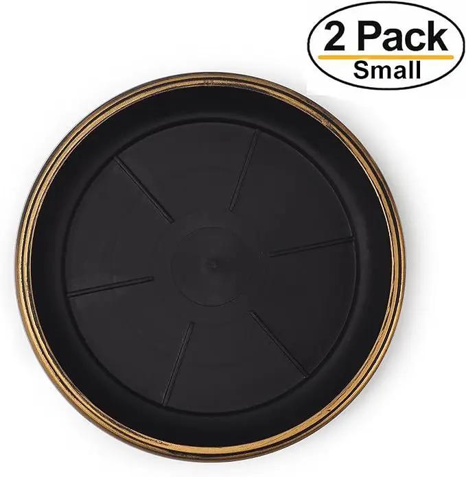 7" Decorative Heavy Duty Tray/Saucer (2 Pack) Rustic Medieval/French Country Look, Pot/Planter Base for Indoor/Outdoor Decor (7 inches, Gold) by GreenHaven Gardens