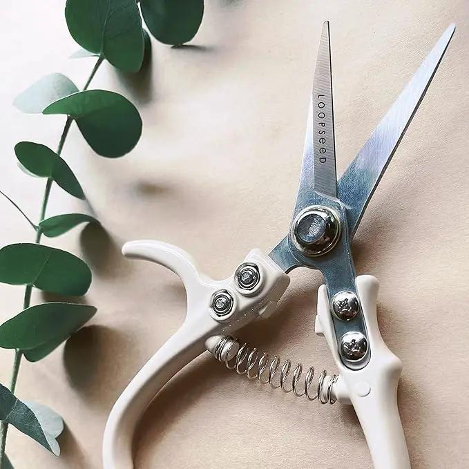 Plant Pruning Shears Garden Trimming Scissors Precision Hand Pruner Herb Snips Flower Clippers Bonsai Trimmers Straight Sharp Blade Tapered Tip Ergonomic Handle Garden Tools (Classic Cream) by GreenHaven Gardens