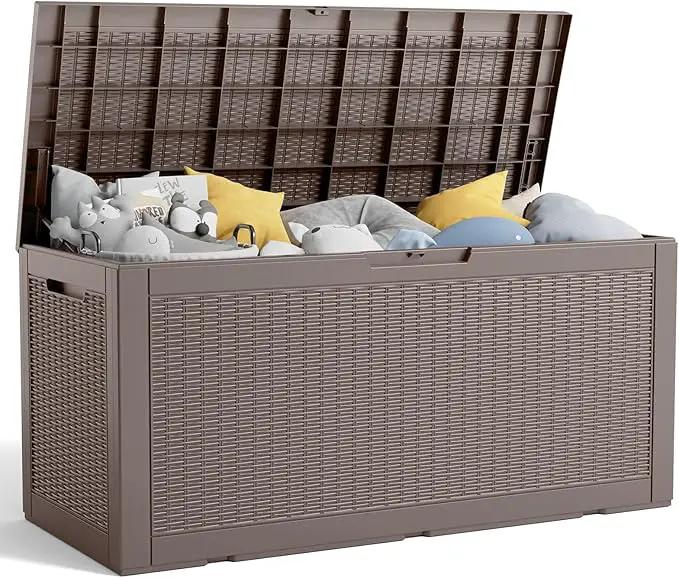 100 Gallon Resin Deck Box, Lockable Patio Outdoor Storage Box for Furniture, Garden Tools and Tools Storage, Waterproof Outside Storage Boxes - Grey by GreenHaven Gardens