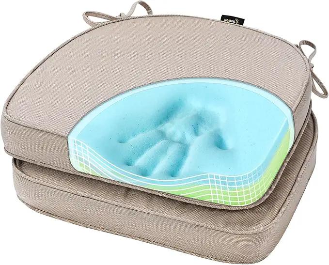 SUNROX Gel Memory Foam Chair Cushions, FadeShield Water-, Stain-Resistant Durable Reversible Seat Cushion Pads with Ties for Indoor/Outdoor Kitchen Dining Office 17"x16" Set of 2, Husk Birch by GreenHaven Gardens