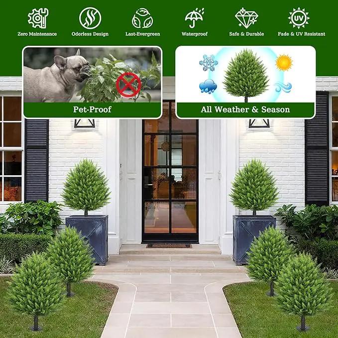 31" Artificial Cedar Topiary Ball Trees with Ground Spike,2 Pack Fake Pine Shrubs Bushes, UV Resistant Faux Evergreen Cypress Tree Plants for Indoor Outdoor Planters Front Porch Garden Decor by GreenHaven Gardens