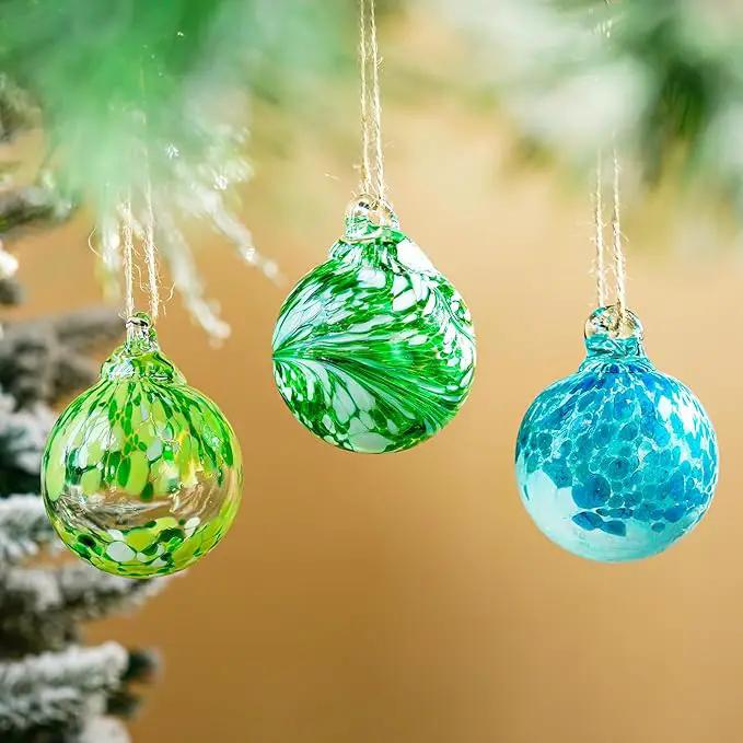 3pcs Hand Blown Glass Gazing Balls Blown Glass Christmas Ornament Balls Hanging Friendship Balls for Home Window Outdoor Garden Patio Decor by GreenHaven Gardens