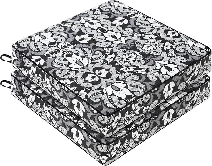 Favoyard Outdoor Chair Cushion 19 x 19 x 3 In Waterproof Pattern Fade Resistant Cushions for Patio Furniture with Removable Cover Attach Straps 28D Foam Insert Cushions Pads for Seat Sofa Couch 2 Pack by GreenHaven Gardens