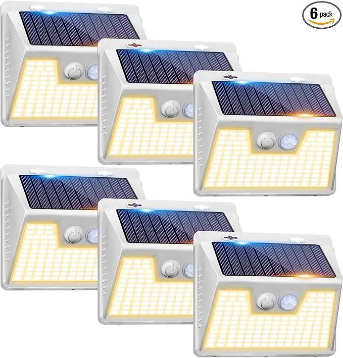 Peasur Solar Lights Outdoor Motion Sensor Waterproof, 6Pack 140LED White Solar Powered Fence Lights, 3 Modes Security Wall Lights for Garden Yard Outside Warm by GreenHaven Gardens