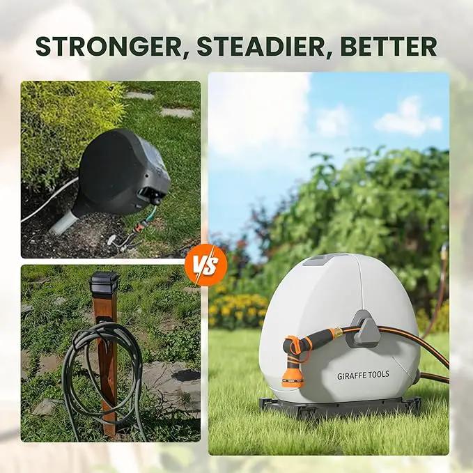 Giraffe Tools Ground Mounted Retractable Hose Reel 1/2 Inch x 82FT, Heavy Duty Automatic Rewind Garden Hose Reel, with Flexible Swivel Base for Lawn, Concrete Floor by GreenHaven Gardens