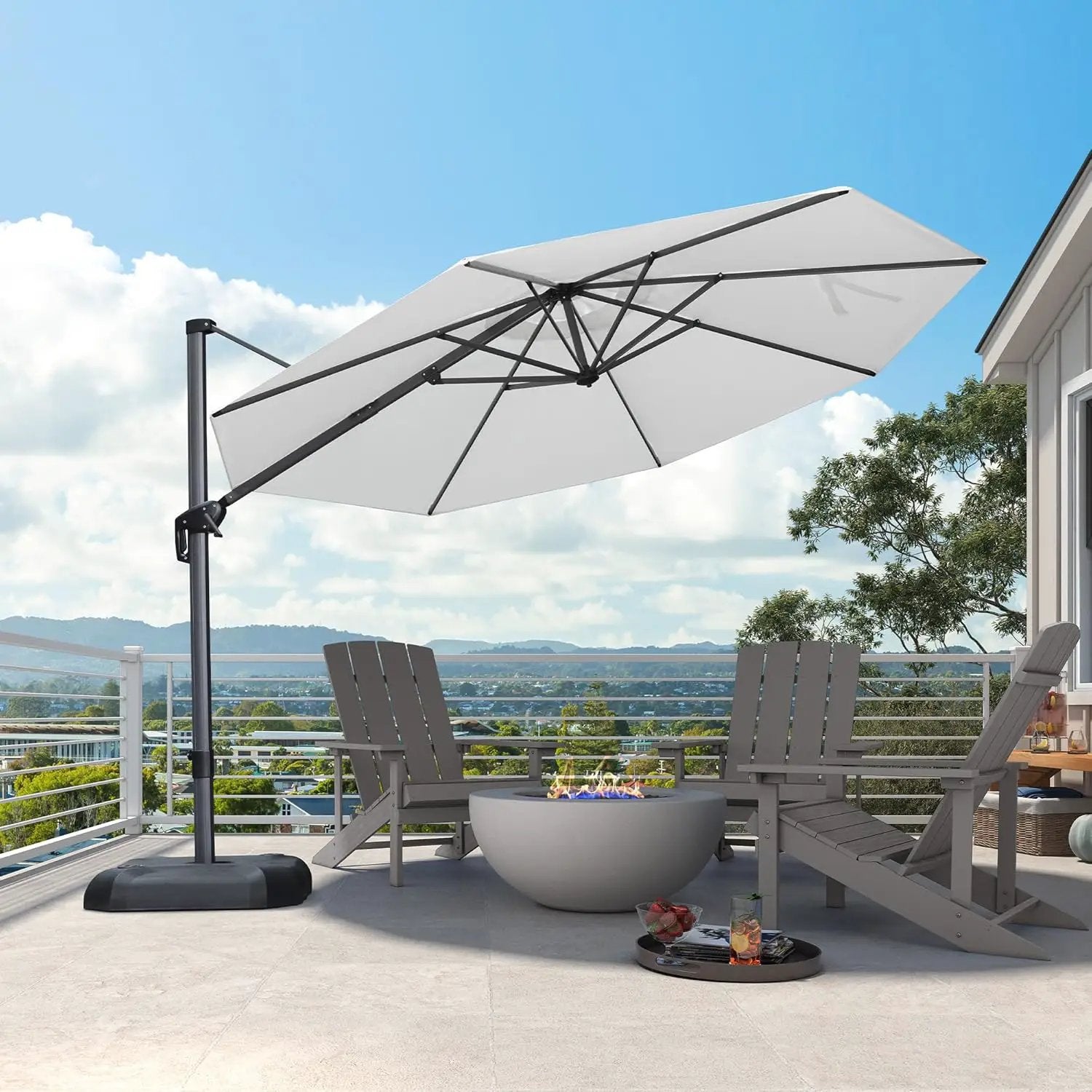 PURPLE LEAF 11 Feet Patio Umbrella Outdoor Cantilever Round Umbrella Aluminum Offset Umbrella with 360-degree Rotation for Garden Deck Pool Patio White by GreenHaven Gardens