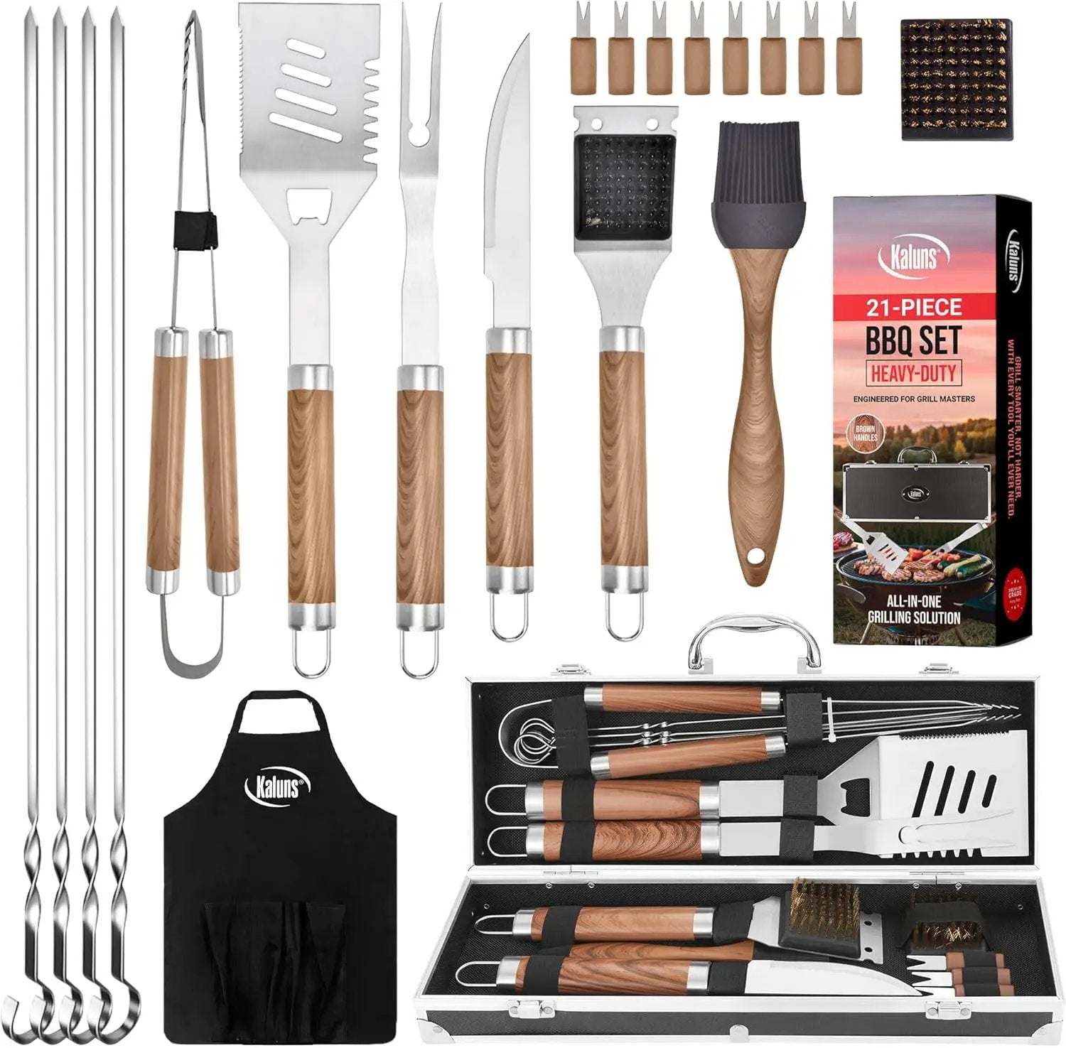 Kaluns Grilling Accessories, Dad Gifts for Christmas Grilling Gifts, Heavy Duty Stainless Steel BBQ Grill Tools Set for Outdoor Grill with Aluminum Case and Apron, Dad Birthday Gifts for Men Husband by GreenHaven Gardens