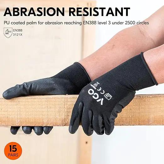 Vgo... 15-Pairs Safety Work Gloves, Gardening Gloves, Polyurethane Coated, Dipping Gloves, Latex Free (Size L, Black, PU2103) by GreenHaven Gardens