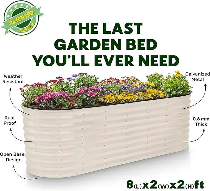 Galvanized Raised Garden Beds Outdoor // 8×2×2 ft Planter Raised Beds for Gardening, Vegetables, Flowers (White) // Large Metal Garden Box // Patented Tool-Free Design by GreenHaven Gardens