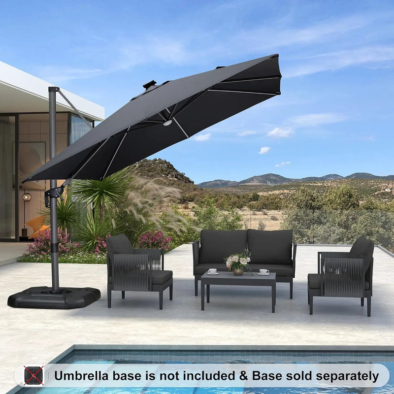 PURPLE LEAF 10 Feet Patio Umbrella Outdoor Cantilever Solar Powered LED Square Umbrella Aluminum Offset Umbrella with 360-degree Rotation for Garden Deck Pool Patio, Grey by GreenHaven Gardens