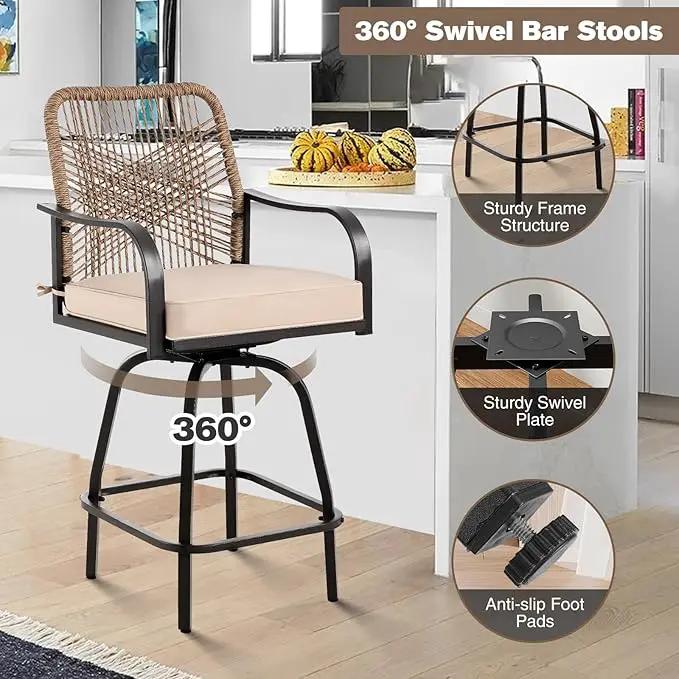 Outdoor Bar Stools Set of 6, Patio Swivel Counter Height Rattan Bar Stools, Patio Wicker Bar Swivel Chairs with Cushion, Outdoor Pool Bar Chairs for Backyard Garden Balcony w /360 Rotation by GreenHaven Gardens