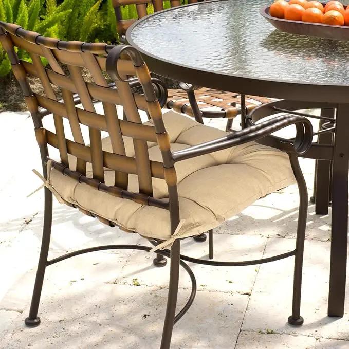 Aoodor 19" x 19" x 5" Tufted Outdoor Chair Cushions, Water Resistant & Fade Resistant Polyester Dining Chair Pads with 2 Straps for Patio Furniture, Set of 2 by GreenHaven Gardens