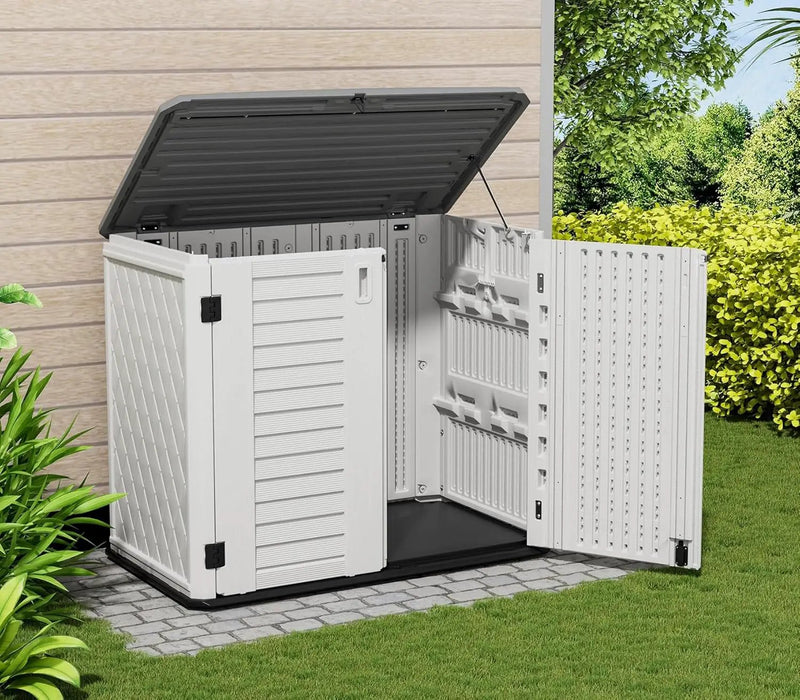 ZZM 4x2.5 FT Outdoor Storage Shed, Resin Waterproof Storage Cabinet for Garden Tools with Lockable Lid,Latch (White) by GreenHaven Gardens