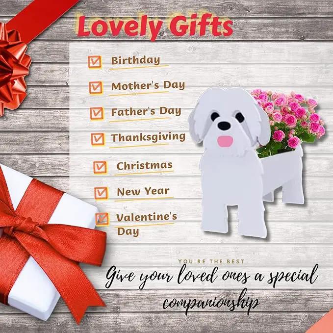 Shih Tzu White Dog Planter Plant Pots,Cute Garden Dog Flower Planter,Dog Planters Birthday Gifts for Women,Office,Indoor/Outdoor Decor（9.45 * 8.98 * 13.5in） by GreenHaven Gardens