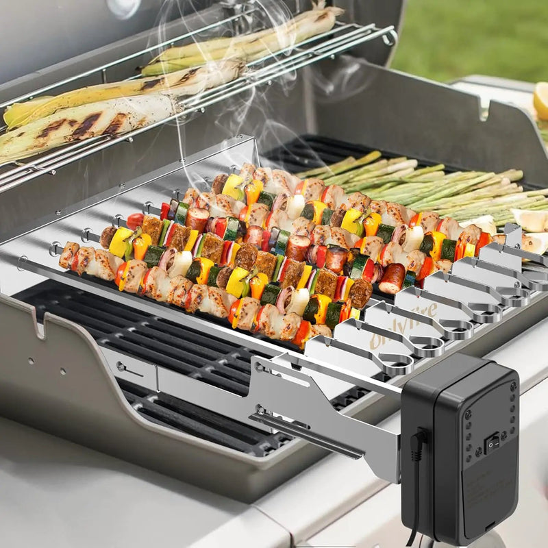 only fire Stainless Steel Electric Skewer Turner, Rotated Grilling Rack Shish Kabob Set with 7 Skewers and Dual-Purpose Rotisserie Motor by GreenHaven Gardens