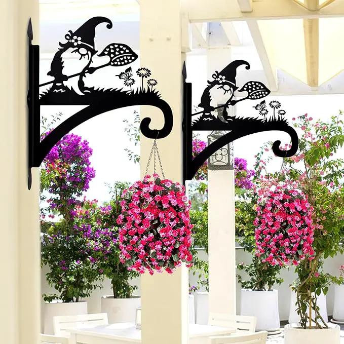 Plant Hangers Outdoor Heavy Duty Iron Decorative Gnome Silhouette Pot Hangers for Plants 11 inch Hanging Plant Bracket Wall Plant Hanger for Bird Feeder Flower Pot Lantern Wind Chimes by GreenHaven Gardens