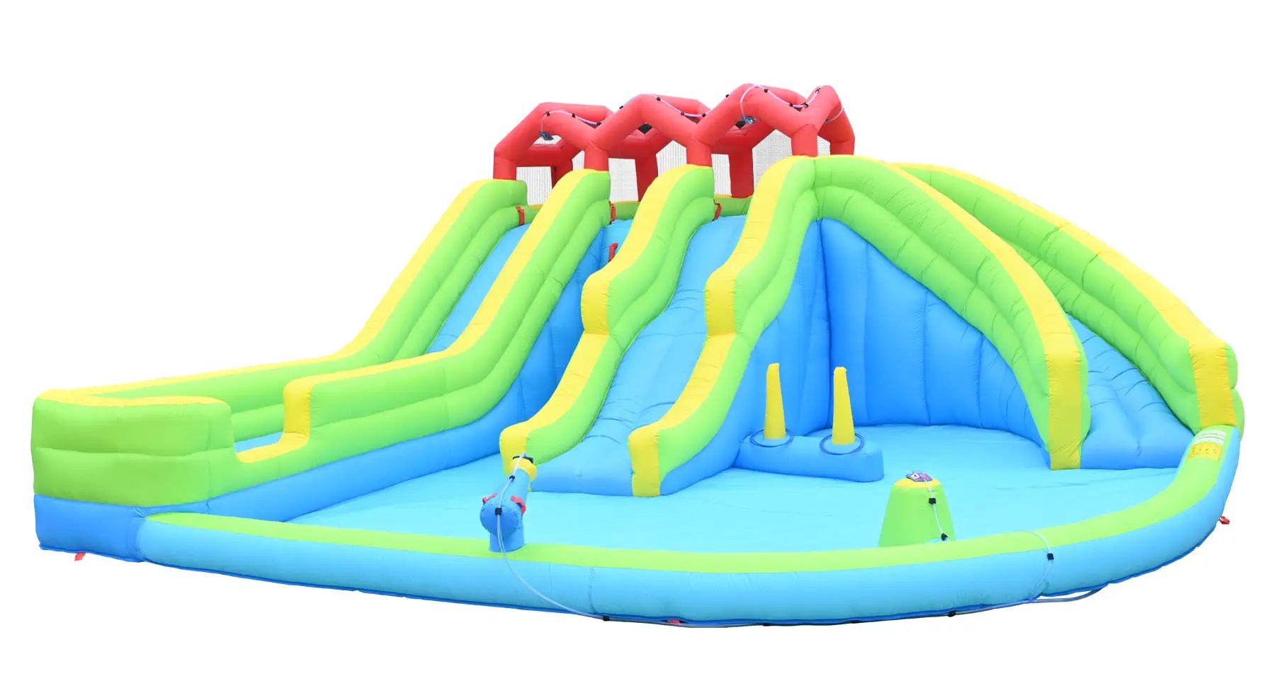 7-in-1 Inflatable Water Park Three Slide with Blower and Climbing Wall for Children by HouseOfZazla